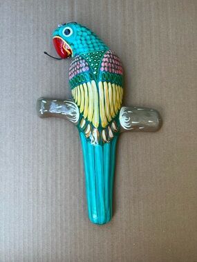 Mexican Parrot Hand Painted Ceramic Talavera Folk Art Wall Hanging